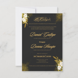 Islamic Elegant Black & Gold Wedding Invitation |