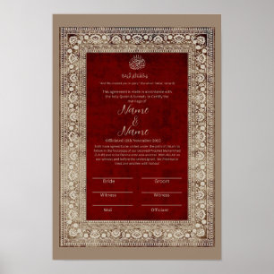 Islamic Elegant Red and gold Nikkah certificate  Poster