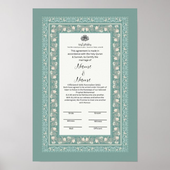 Islamic floral Border Nikkah certifcate  Poster (Front)