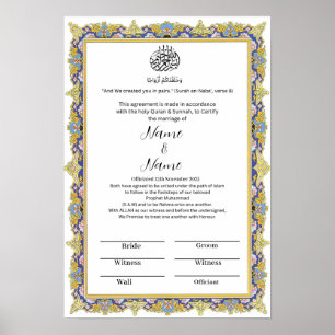 Islamic floral border Nikkah certificate  Poster