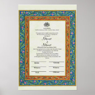 Islamic floral border Nikkah certificate  Poster