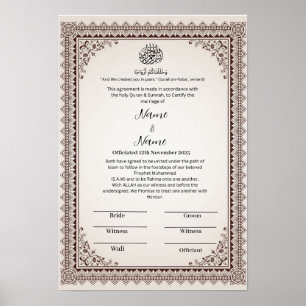 Islamic Floral border Nikkah certificate Poster