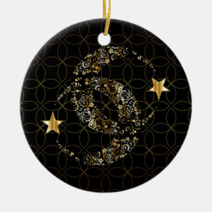 Islamic Floral Moon and Star Ceramic Tree Decoration