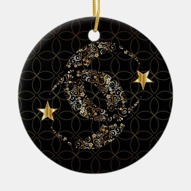 Islamic Floral Moon and Star Ceramic Tree Decoration (Front)