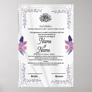 Islamic floral purple nikkah certificate  poster