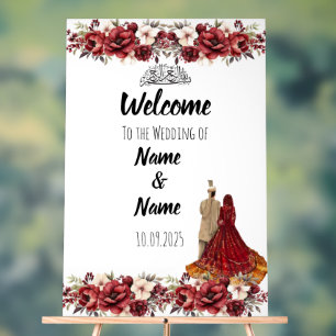 Islamic floral red acrylic wedding sign