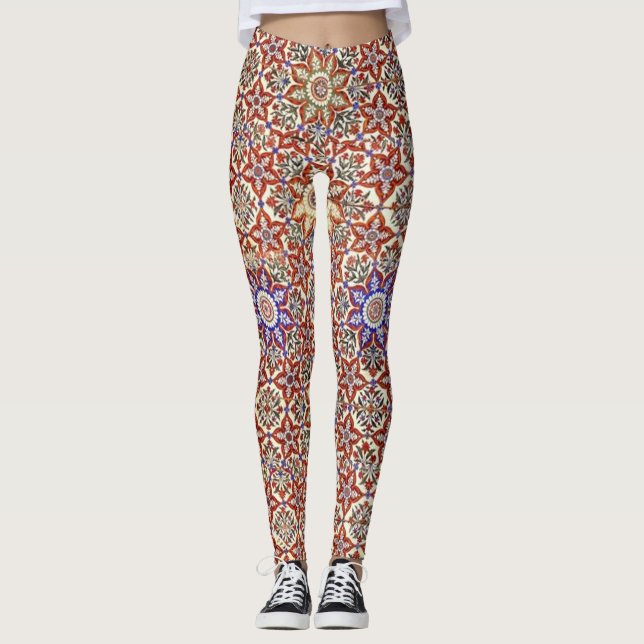 Islamic Geometric And Floral Design Leggings (Front)
