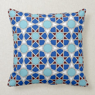 Islamic geometric Moroccan pattern in blue Cushion