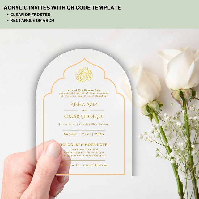 Islamic Gold Nikah Walima Muslim Mosque Elegant Acrylic Invitations (Creator Uploaded)