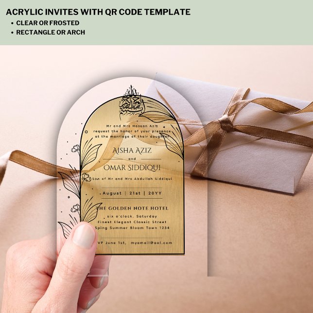Islamic Gold Ornate Nikah Walima Muslim Elegant Acrylic Invitations (Creator Uploaded)