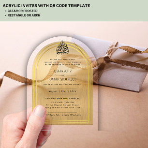 Islamic Gold Ornate Nikah Walima Muslim Elegant Acrylic Invitations