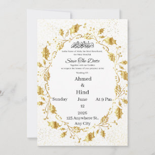 Islamic Luxury Gold Leaf Wreath Confetti Invitation
