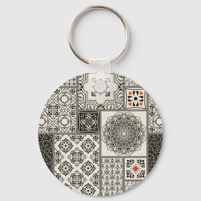 Islamic Majolica Pottery Tile Pattern Key Ring (Front)