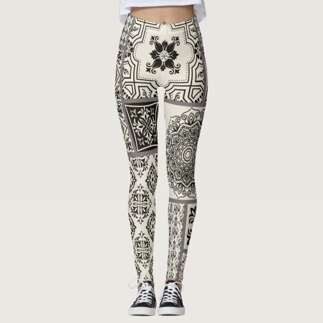 Islamic Majolica Pottery Tile Pattern Leggings (Front)
