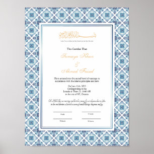 Islamic marriage certificate, nikkah contract poster