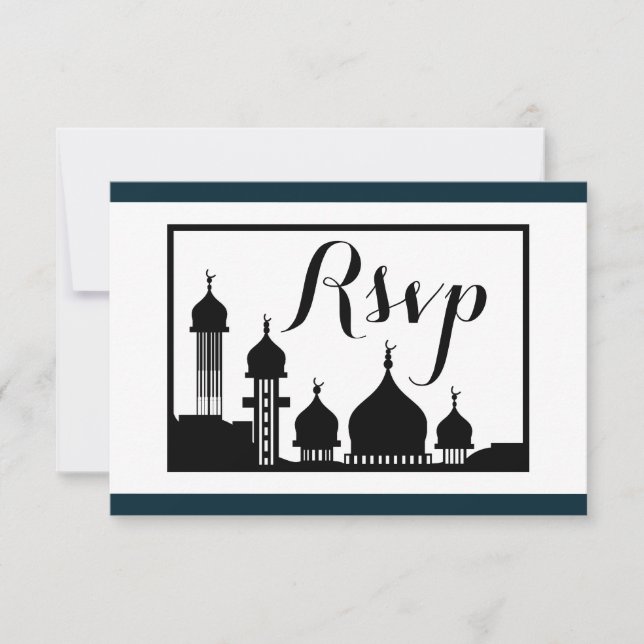 Islamic Mosque Silhouette Wedding RSVP (Front)