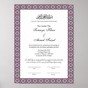 islamic muslim nikkah certificate poster