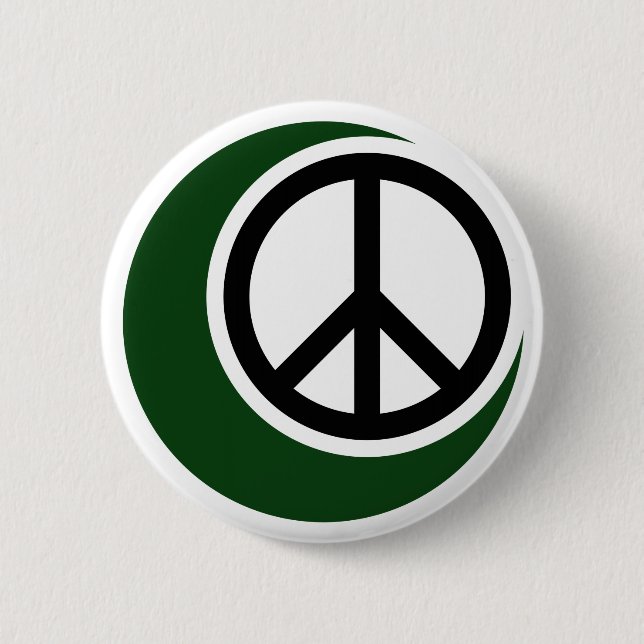 Islamic Muslim Symbol with Peace Sign 6 Cm Round Badge (Front)