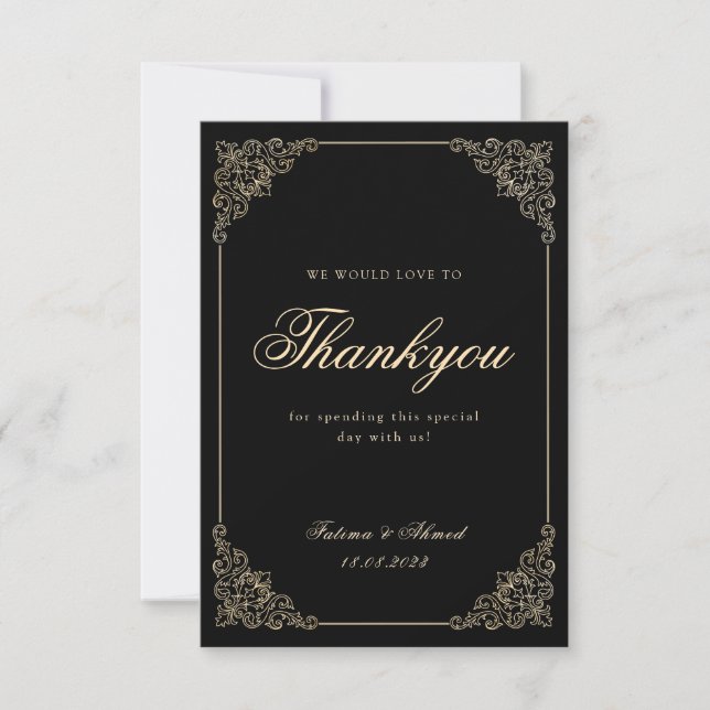 Islamic Muslim Vintage Black Wedding Thank You Card (Front)