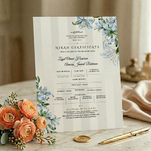 Islamic Nikah Certificate Blue Lily Floral