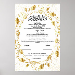Islamic Nikah Certificate Elegant Gold Foil Leaf Poster