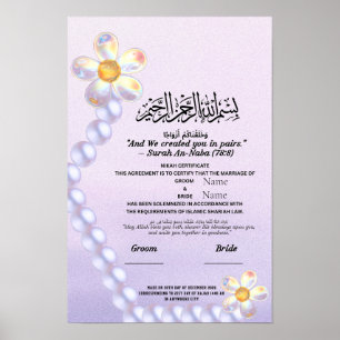 Islamic Nikah Certificate Iridescent Glass Flower Poster