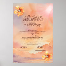 Islamic Nikah Certificate Peach Floral & Pearl