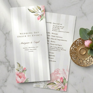 Islamic Nikah Program | Grey Stripe Peony Floral Programme