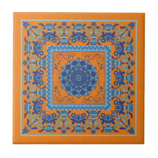 Islamic Pattern Blue And Orange Ceramic Tile