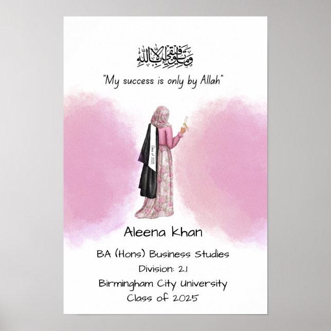 Islamic pink Graduation certificate  Poster (Front)