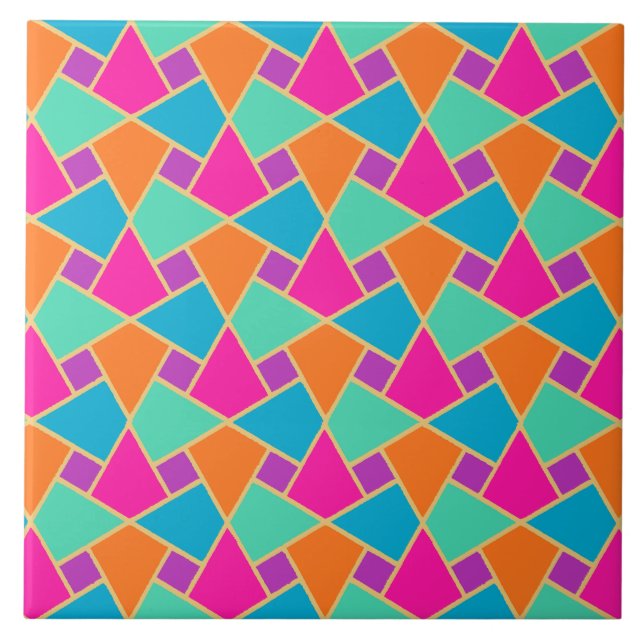 Islamic Pink, Orange, Turquoise, Green Gold-effect Tile (Front)