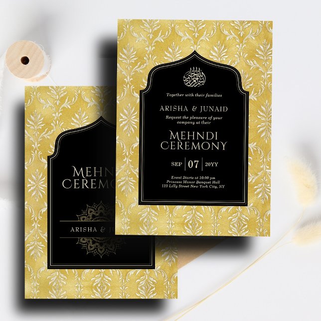 Islamic Royal Golden Damask Muslim Mehndi Ceremony Invitation (Creator Uploaded)