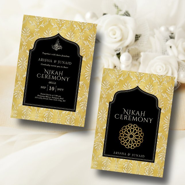Islamic Royal Golden Damask Muslim Nikah Wedding Invitation (Creator Uploaded)