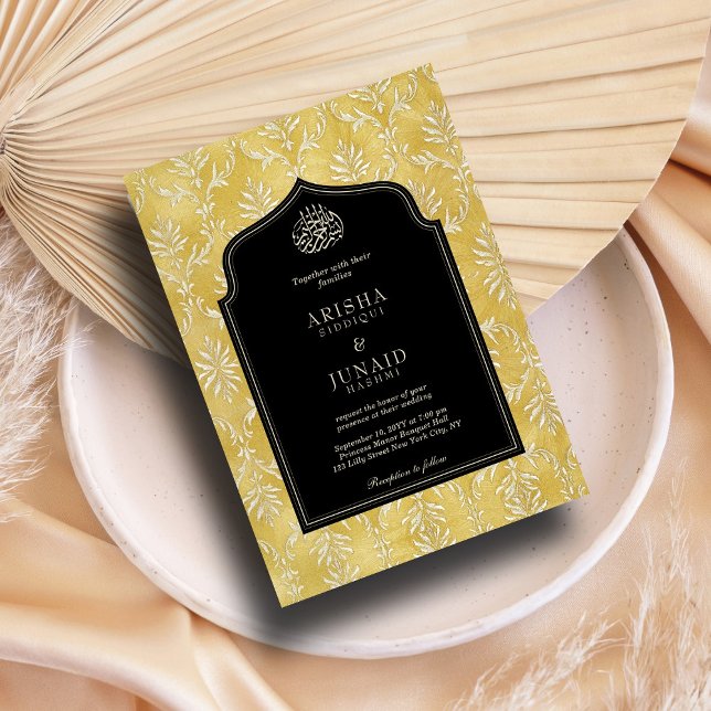 Islamic & Royal Golden Damask Muslim QR Wedding Invitation (Creator Uploaded)