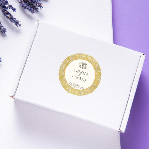 Islamic Royal Golden Damask Muslim Wedding Favour Classic Round Sticker