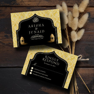 Islamic Royal Golden Damask Muslim Wedding RSVP Card