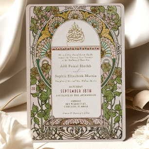 Islamic Sage Green Wedding Ottoman Turkish Invitation