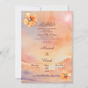 Islamic Save the Date Card Peach Sunset