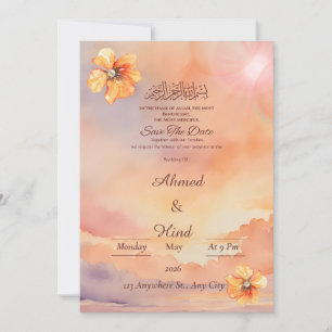 Islamic Save the Date Card Peach Sunset