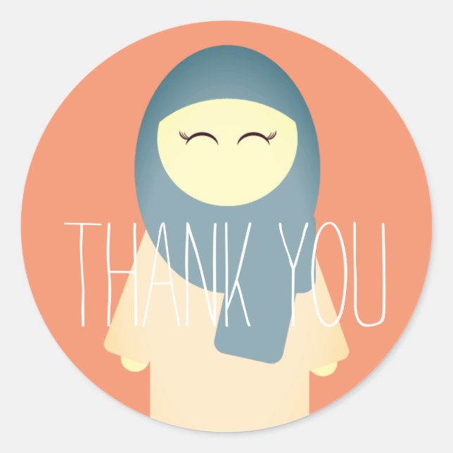 Islamic thank you sticker Muslim girl with Hijab (Front)