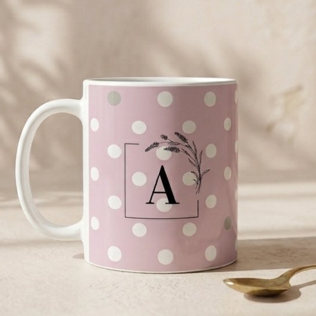 Islamic Wedding Initial Blush Pink Polka Dot Nikah Coffee Mug (Creator Uploaded)