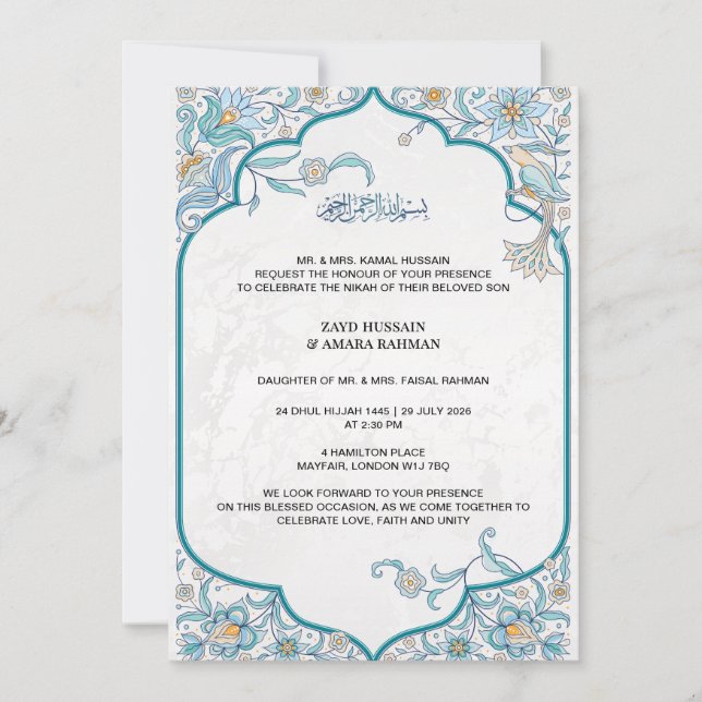 Islamic Wedding Invitation | Floral Arabesque (Front)