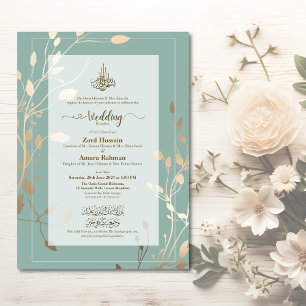 Islamic Wedding Invitation   Sage Green & Gold