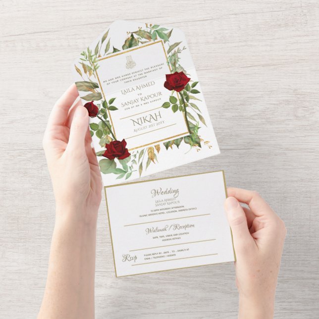 Islamic WEDDING NIKAH WALLIMAH Flowers All In One  Invitation (Tearaway)