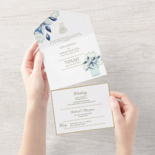 Islamic WEDDING NIKAH WALLIMAH Gold Floral All In  All In One Invitation