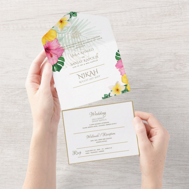 Islamic WEDDING NIKAH WALLIMAH Tropical Leaves All All In One Invitation (Tearaway)