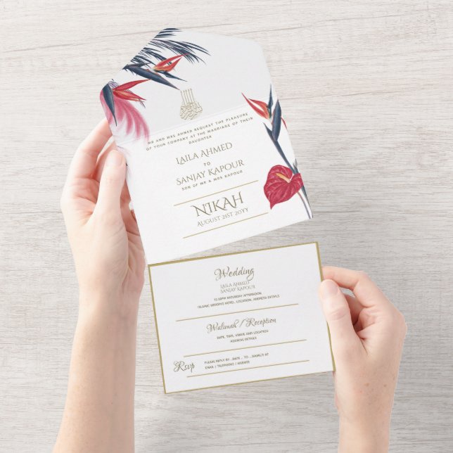 Islamic WEDDING NIKAH WALLIMAH Tropical Pampas  All In One Invitation (Tearaway)