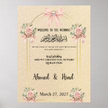 Islamic Wedding Welcome Sign  Blush Pink Bow Pear