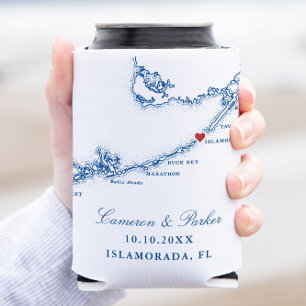 Islamorada FL Map Elegant Navy Blue Wedding Favour Can Cooler