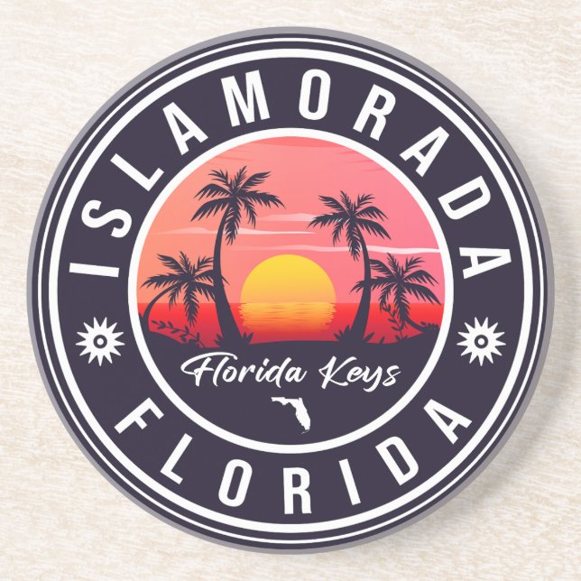 Islamorada Florida Retro Sunset Beach Souvenir 60s Coaster (Front)